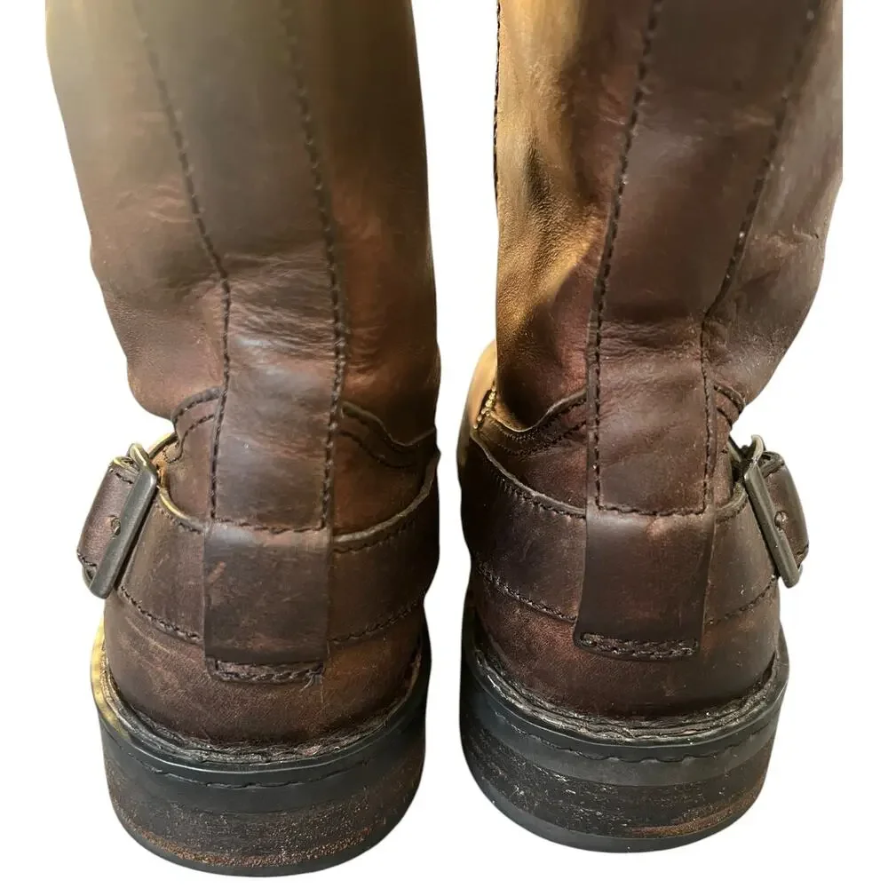Born Brown Leather Engineer Moto Boots Side Zip Harness Men’s 9.5 / EU 43